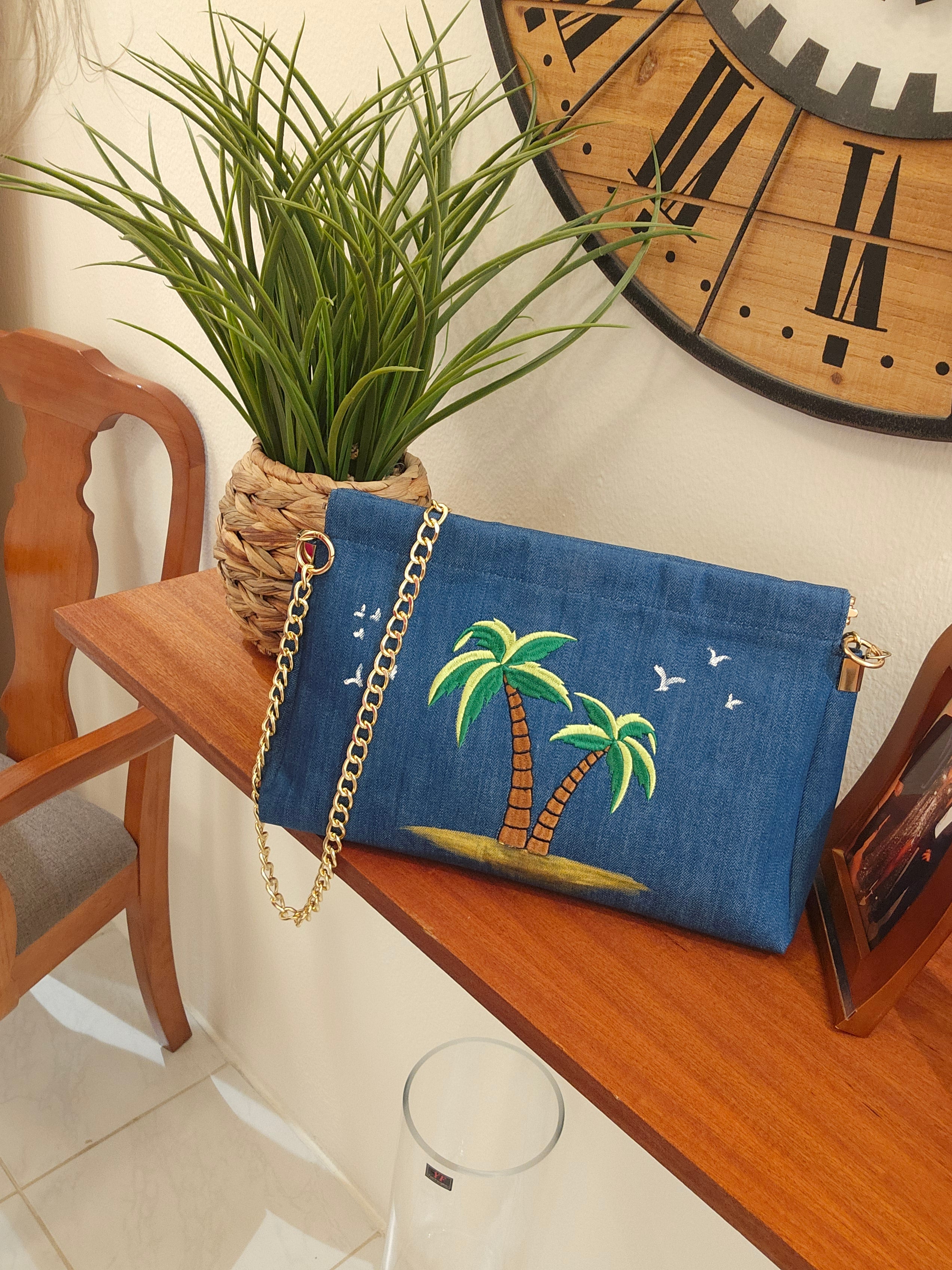 Embroidered Snap Jeans Clutch
