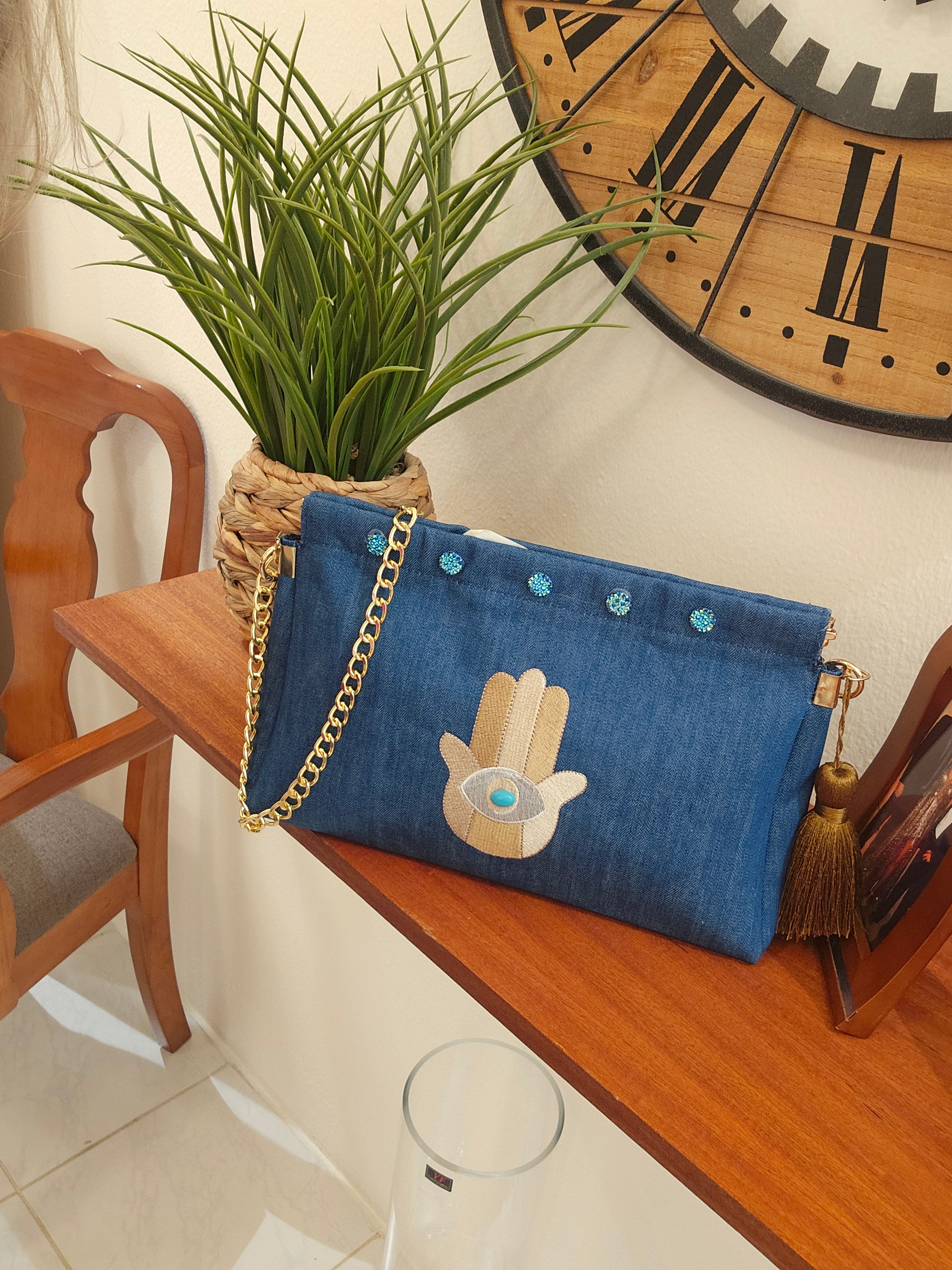 Embroidered Snap Jeans Clutch