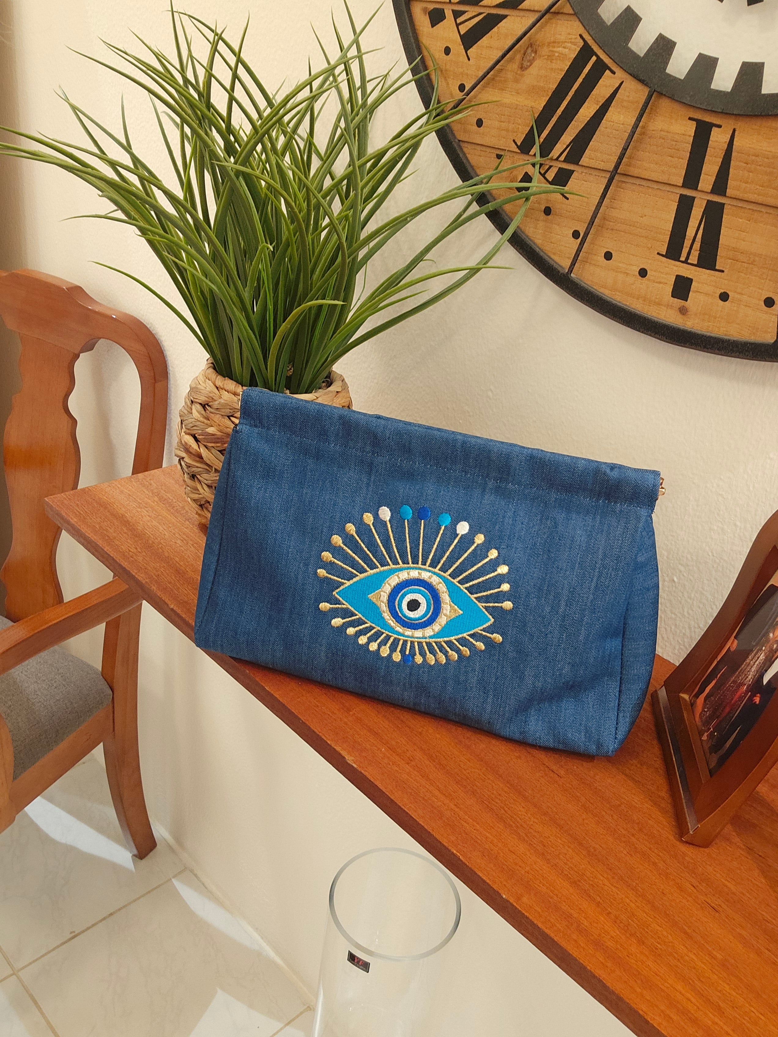 Embroidered Snap Jeans Clutch