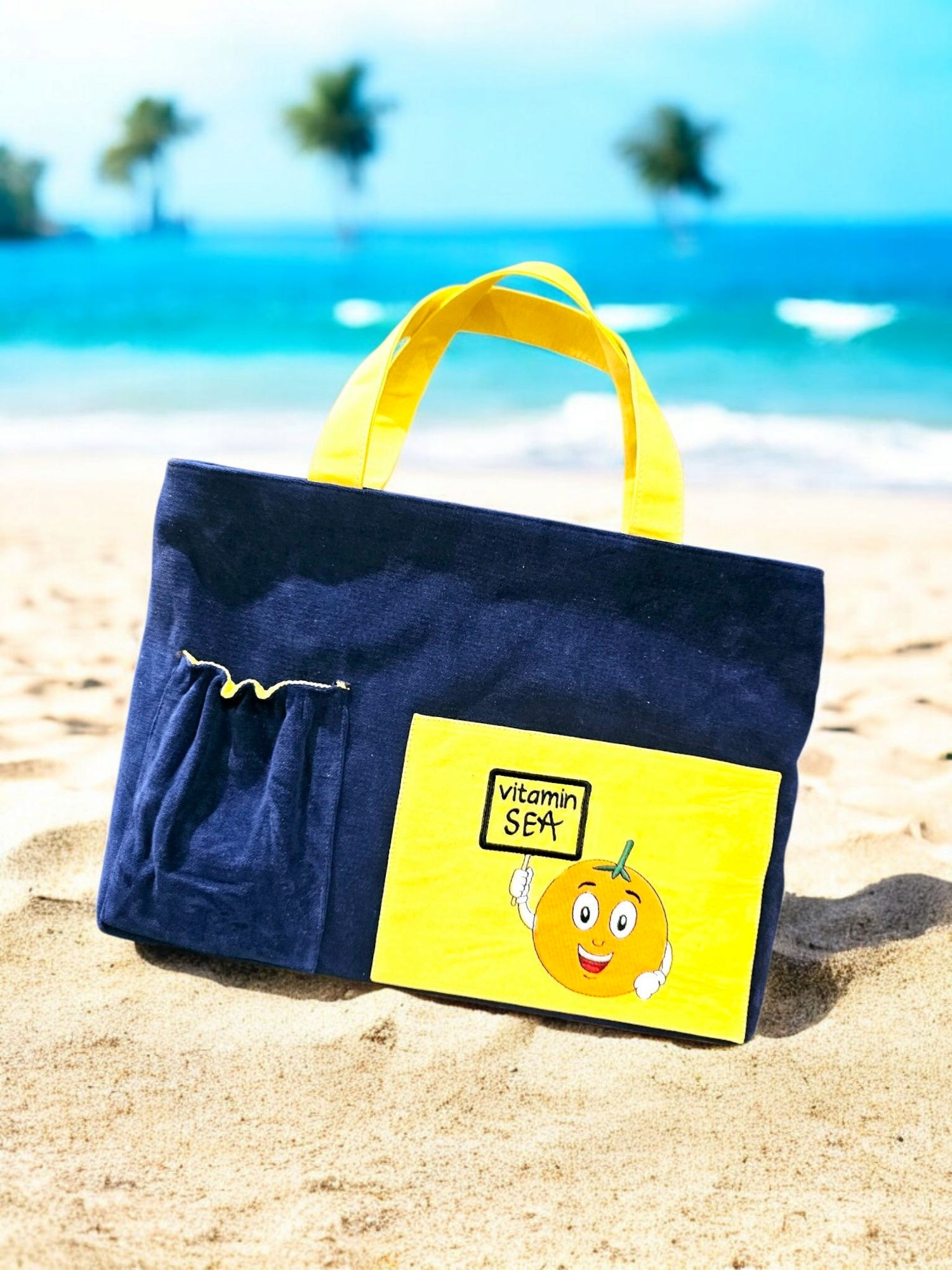 Large embroidered ultramarine beach bag