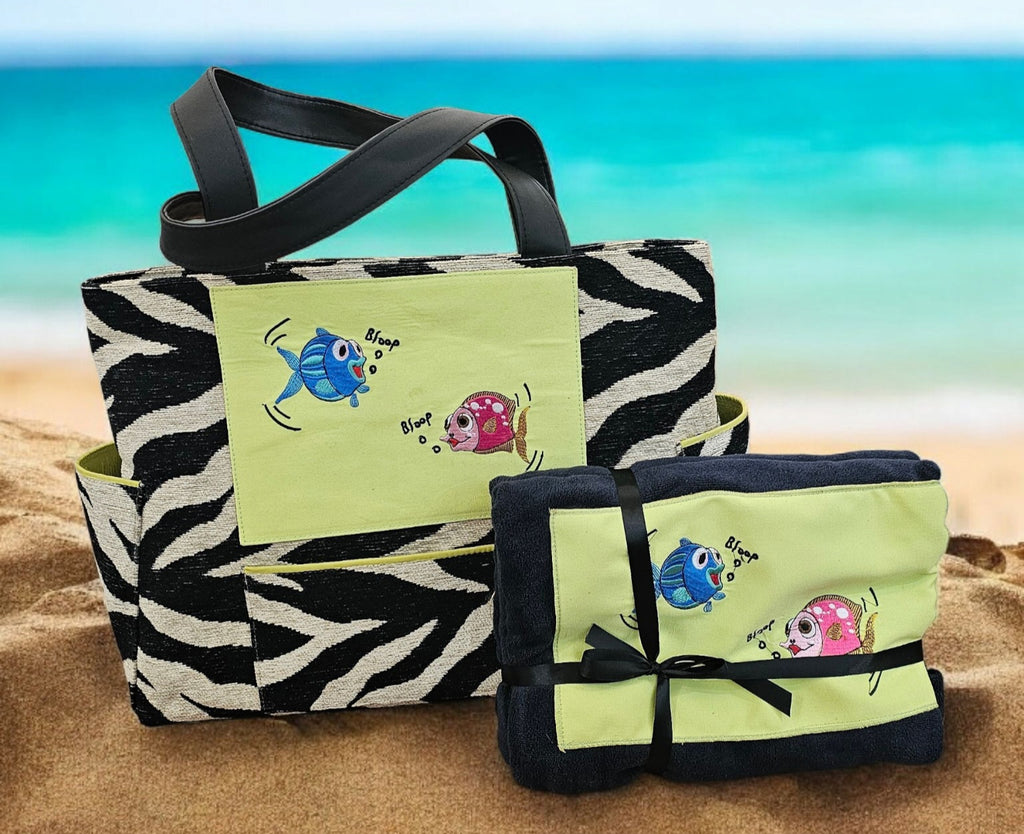 large Zebra Design embroidered beach bag